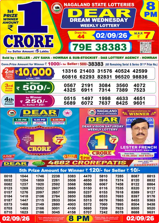 Nagaland State Dear Dream Wednesday lottery result 02.09.2026