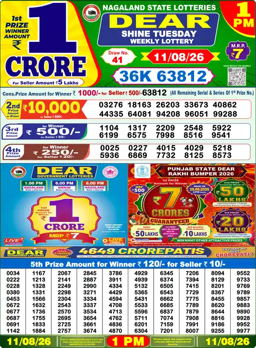 Nagaland State Dear Shine Tuesday lottery result 11.08.2026