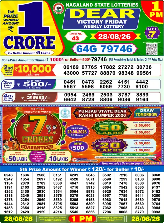 Nagaland State Dear Victory Friday lottery result 28.08.2026